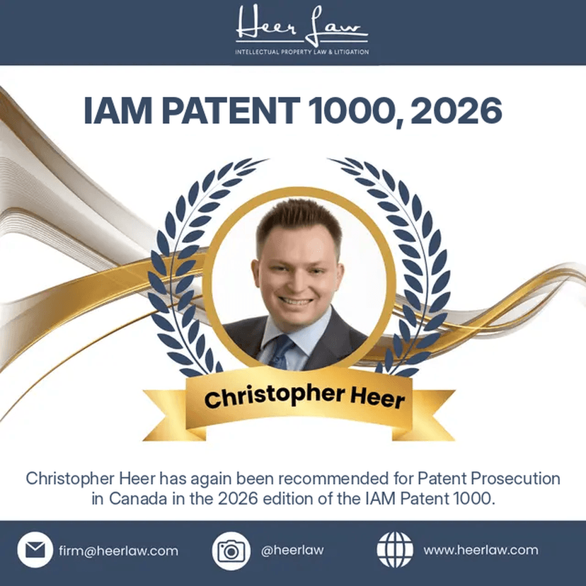 Christopher Heer recognized as a recommended patent prosecution professional in Canada in the IAM Patent 1000 2026.